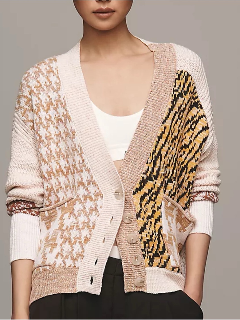 Anthropologie Pilcro Mash-Up Tiger Cardigan Sweater Large NWT Patchwork Boho
